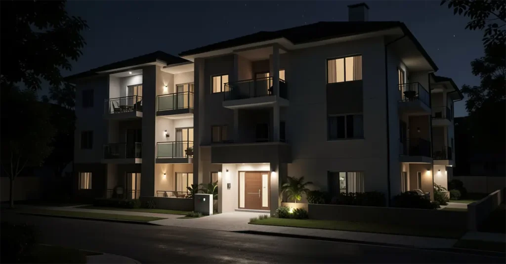 Gerador de energia em frente a um prédio