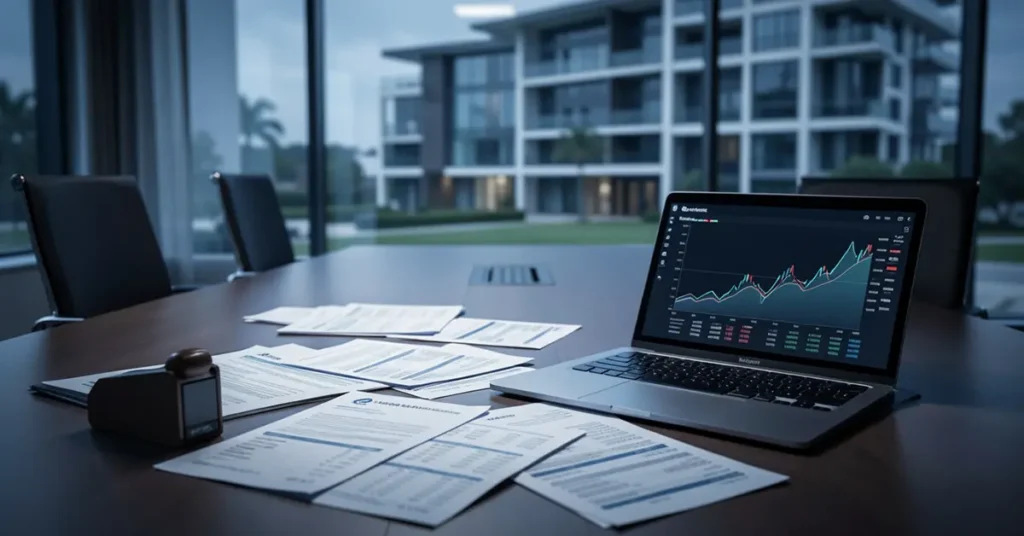 Extratos de conta pool sobre a mesa de escritório